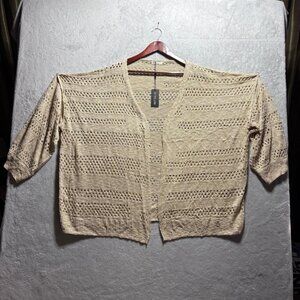 NWT In Voland Womens Plus Size 24W Crochet Knit Tan Beige Open Sweater Cardigan